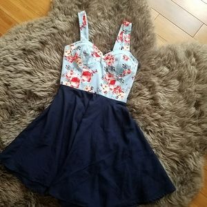 Charlotte Russe Navy and Floral Sun Dress